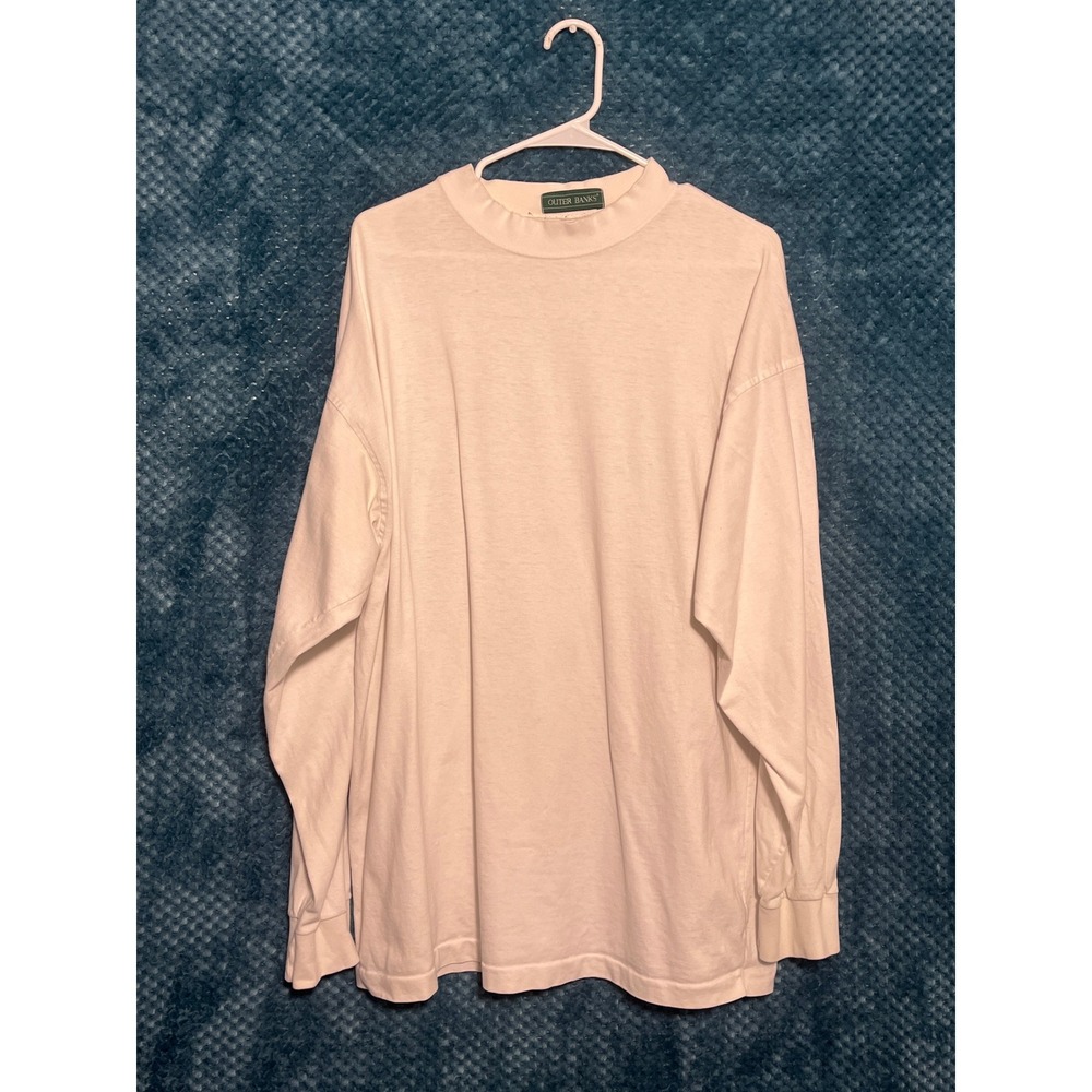 White Combed Cotton Mock Neck Outer Banks Mens Long Sleeve T-Shirt USA Made